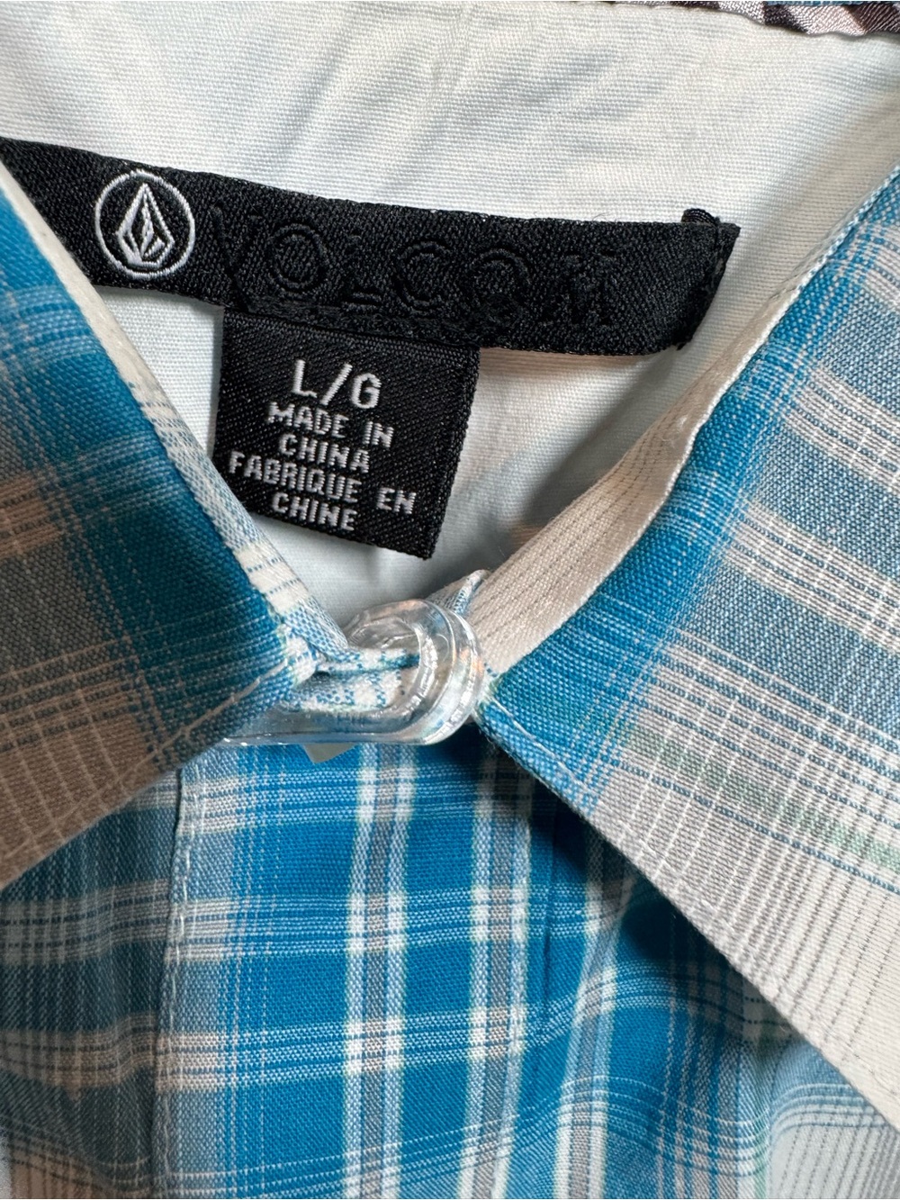 Volcom Men's Teal and White Plaid Short-Sleeve Button-Down Shirt SZ L - Picture 6 of 7